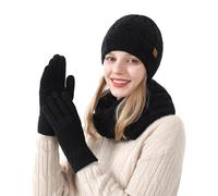 Cuwtheugwg Ensemble Bonnet Écharpe Homme Chapeau D'Hiver Avec Écharpe Et Gants Hiver Chauffant Pompom Echarpe Tube Doublure En Polaire Cosy Chale Tour De Cou Femme Chaud (Le noir,Taille unique)