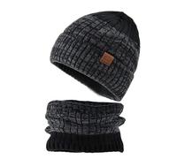 Cuwtheugwg Ensemble Bonnet Écharpe Homme Hiver Chaud Longue Écharpe Doublé Toison Cap Femme 3 En 1 Laine Chapeau Gants Pour Ski Set Echarpe Triangle Cache-Col Foulard (Le noir,Taille unique)