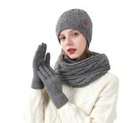 Cuwtheugwg Ensemble Bonnet Homme Cache-Cou Longue Écharpe Et Gants Chapeau Élastique Foulard Tricotés Femme Set Pour Ski Moto Randonnée Écharpe Chauffante Cache Cou (Grey,Taille unique)