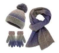 Cuwtheugwg Ensemble Bonnet Homme Packs Tricoté Écharpe Gants Pour Femme Echarpe Tube Chaud Tricot Tour De Cou Avec Doublure Polaire En Cosy Grosse Hiver Cache Running (Violet,Taille unique)