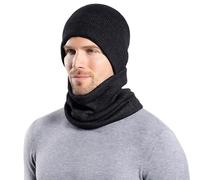 Cuwtheugwg Ensemble Echarpe Bonnet Tricotés Écharpe À Pompon Avec Doublure En Polaire Douce Et Chaude Tricoté Cache-Cou Homme Pour L'Hiver Ski Sports Beige Cache Cou (Gris foncé,Taille unique)