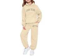 Cuwtheugwg Ensemble Enfant Garcon Chemise De Nuit Boutonnée Survêtement À Capuche Jeans Jogging Vêtement Tenue Garçon Bebe pour L'Automne Brooklyn New York Hiver Automne (Beige,11-12 Ans)