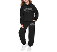 Cuwtheugwg Ensemble Enfant Garcon Chemise De Nuit Boutonnée Survêtement À Capuche Jeans Jogging Vêtement Tenue Garçon Bebe pour L'Automne Brooklyn New York Hiver Automne (Le Noir,11-12 Ans)