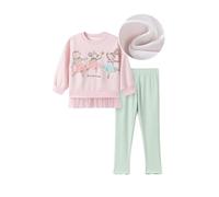 Cuwtheugwg Ensemble Jupe Bébé Fille Pantalons Jogging Enfant Garcon Garçons 3Pcs De Vêtements Printemps Automne Nuit Tenue Survetement Pyjama Polaire Cadeaux (Rose,5-6 Ans)