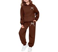 Cuwtheugwg Ensembles Fille Chic Et Elegant Pull Sweat Courte Col Rond Automne Enfants Ensemble Mode Vetement Bebe Brillant Tenue Danse Modern Jazz Bébé Jogging Velours (Brun,3-4 Ans)