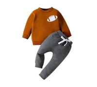 Cuwtheugwg Générique Filles Ensembles Enfant Costume Ceremonie Chemise Et Pantalon Hiver Fashion Ensemble Ado Garcon Survêtement Uni Tenue De Jogging Garçon Bébé 1 Moi Automne (Brun,18-24 mois)