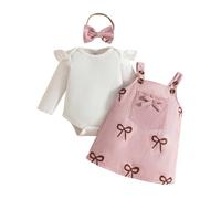 Cuwtheugwg Générique Filles Ensembles Mignon Barboteuse Salopette Pour Bébé Automne Printemps 2 Pièces Ensemble Fille Fluide Large Survêtements 3 Pièce Tenue De Cadeau Enfant (Rouge,9-12 mois)