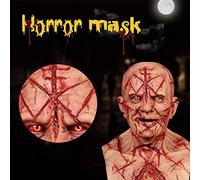 Cuwtheugwg Masque Halloween Effrayant Adulte, Masque d'horreur en Latex Latex De Squelette d'halloween Halloween Scary Mask De Clown Effrayant pour Carnaval Cosplay (001 Rouge,Taille Unique)