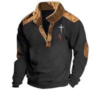 Cuwtheugwg Pull-Over Regular Fit Homme Pull Basique avec Col en V Sweat-Shirt De L'Équipe Demi-Fermeture À Glissière Rigolo Sweat Coudières Manches Longues Chemise Veste (Le Noir,XL)