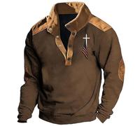 Cuwtheugwg Pull-Over Regular Fit Homme Pull Basique avec Col en V Sweat-Shirt De L'Équipe Demi-Fermeture À Glissière Rigolo Sweat Coudières Manches Longues Chemise Veste (Brun,3XL)