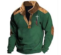 Cuwtheugwg Pull-Over Regular Fit Homme Pull Basique avec Col en V Sweat-Shirt De L'Équipe Demi-Fermeture À Glissière Rigolo Sweat Coudières Manches Longues Chemise Veste (Vert,S)