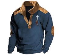 Cuwtheugwg Pull-Over Regular Fit Homme Pull Basique avec Col en V Sweat-Shirt De L'Équipe Demi-Fermeture À Glissière Rigolo Sweat Coudières Manches Longues Chemise Veste (Bleu,3XL)