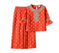Cuwtheugwg Robe De Prière Musulmane À Manches Longues Abaya pour Filles Garçon Couleur Unie Caftan avec Hijab Priere Vêtements Enfants Qamis Musulman Dubai Luxe Cadeau (Orange,4-5 Ans)