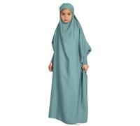 Cuwtheugwg Robe Élégante pour Filles Garçon Qamis Caftan Manche Longue Couleur Unie D’Arabie Saoudite Vêtements De Prière Costume Africain Thobe Djellaba Ramadan Abaya (Light Vert,10-11 Ans)