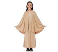 Cuwtheugwg Robes Musulmanes pour Les Filles Garçon Caftan Islam Abayas Garçons Modeste Robe Longue Tenue De Priere Musulmane Djellaba Manches Longues Abaya Qamis Hijab Enfants (Kaki,3-4 Ans)