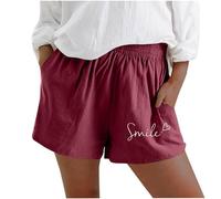 Cuwtheugwg Short en Lin Et Coton Femme Été Shorts Bermudas Ete Plage Fluide Ample Leger Taille Elastique Haute Jogging Pantalon Couleur Unie De Garcon Mode Uni 2026 Cadeau (Vin,S)
