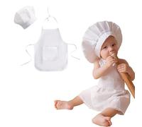 Cuwtheugwg Tenue De Chef 2 Pièces pour Nouveau-Né,Tenue De Chef pour Tout-Petits Tablier Chef Enfant Chapeau Chef De Cuisine Costume De Chef Cuisinier Déguisement pour Bébé 2 Ans Fille