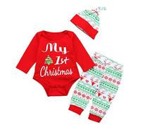 Cuwtheugwg Tenue Noel Bebe Combinaison Fille 0-3 Mois Ensemble 1 An Body 6 Blanc Santa Christmas Hauts Pantalons Chapeau Chaussettes Déguisements Pour Bébés Bébé (Rouge,0-3 mois)