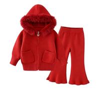 Cuwtheugwg Vêtements pour Bébés Tout-Petits Haut À Manches Longues Pantalon Ou Jupe Ensemble De Enfants Danse Rue Filles Tenue Printemps Automne Hiver Bebe Garcon 3 Pcs (Rouge,120)