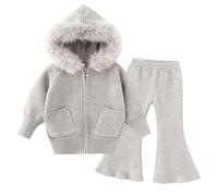 Cuwtheugwg Vêtements pour Bébés Tout-Petits Haut À Manches Longues Pantalon Ou Jupe Ensemble De Enfants Danse Rue Filles Tenue Printemps Automne Hiver Bebe Garcon 3 Pcs (Grey,130)