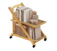 CUXAHO Pliante Table d'appoint,Cannage Bout de Canapé avec roulettes,Pliable Table de Lit à Roulette Table de Nuit, Étagères Rangement,Table Basse pour Salon, Chambre, Balcon, Bureau(50x32x57cm)