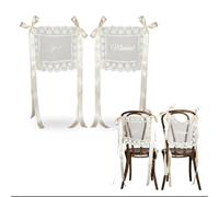 Cuxawamiyo Stuhl Deko Hochzeit Brautpaar 2 Stück, Just Married Girlande mit Spitze, Sitzplan Hochzeit Schild für Sweetheart Table