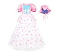 Cuzeolin Costume Bo Peep pour femme avec chapeau - Robe à pois roses - Robe de princesse pour Halloween et costumade - Robe de bal pour adulte -