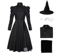 Cuzeolin Elphaba Costume de sorcière pour adulte - Robe noire avec chapeau et lunettes - Robe noire méchante d'Halloween - Taille L