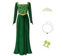 Cuzeolin Fiona Déguisement de princesse Fiona pour femme, robe à manches longues, robe en velours vert, élégante robe de soirée, Fiona, M
