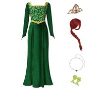Cuzeolin Robe de princesse à manches longues en velours vert pour femme, Robe+accessoires, Medium