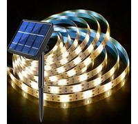 cuzile Bande LED solaire d'extérieur - 5 m - Blanc chaud - 3000 K - 150 LED - Découpable - Étanche IP65 - Pour balcon, jardin, escalier