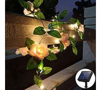 Cuzile Guirlande lumineuse solaire de jardin, 5M 50LED fleurs lumineuses solaires en chaîne extérieures étanches, lumières roses à LED blanc chaud pour l'allée du jardin, la pelouse, les décorations