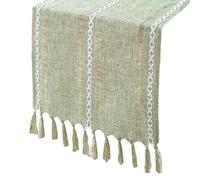 CVDYWDJIE 1 Chemin De Table Vert, Chemin De Table en Lin, Chemin De Table À Pompon Creux, Chemin De Table Tissé, Chemin De Table Décoratif, Chemin De Table De Style Simple