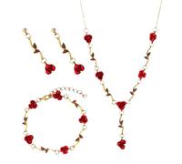 CVDYWDJIE 1 Collier, 1 Bracelet, 1 Paire De Boucles d'oreilles, Parure Bijoux Rose, Bijoux Femme, Bijoux Mode Vintage