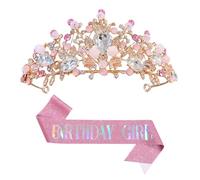 CVDYWDJIE 1 Couronne d'anniversaire Et 1 Ruban, Accessoires De Costume De Fête d'anniversaire, Bandeau Brillant, Ruban d'anniversaire, Accessoires De Fête d'anniversaire