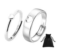 CVDYWDJIE 1 Paire De Bagues De Couple Et 1 Pochette en Velours, Bague Design en Forme De Cœur, Bague Réglable, Bague Simple, Bague Tendance Et Polyvalente