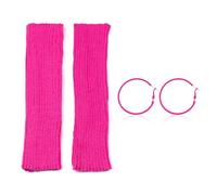 CVDYWDJIE 1 Paire De Jambières Roses Et 1 Paire De Boucles D'Oreilles Créoles, Boucles D'Oreilles Simples, Jambières Chaudes, Jambières Tricotées, Jambières Rétro, Accessoires Vestimentaires