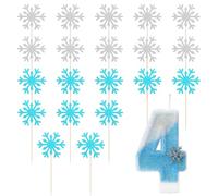 CVDYWDJIE 1 Pièce Numéro 4 Bougie, 20 Pièces Inserts De Flocon De Neige, Décoration De Gâteau d'anniversaire, Inserts De Gâteau Créatifs, Décoration De Gâteau De Fête d'anniversaire