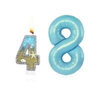 CVDYWDJIE 1 Pièce Numéro 4 Bougie Et 1 Pièce Numéro Ballon, Bougies De Décoration De Gâteau, Accessoires D'Ambiance De Fête, Ballons De Décoration De Fête
