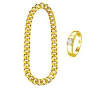 CVDYWDJIE 1 X Collier en Plastique Doré Et 1 X Bague en Or, Accessoires Hip Hop, Accessoires De Cosplay, Accessoires De Fête