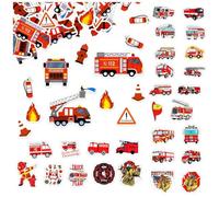 CVDYWDJIE 100 Pièces De Confettis De La Série Fire, 50 Pièces D'Autocollants Graffiti pour Camion De Pompiers, Décoration sur Le Thème des Pompiers, Décoration De Fête d'anniversaire pour Enfants
