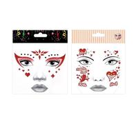 CVDYWDJIE 2 Ensembles D'Autocollants pour Le Visage Rouge, Autocollants De Maquillage pour Le Visage, Autocollants pour Le Visage À Paillettes, Accessoires De Déguisement De Fête