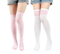 CVDYWDJIE 2 Paires De Bas Rayés, Chaussettes Pour Femmes, Chaussettes Hautes Respirantes, Chaussettes De Mode Simples, Chaussettes Au-Dessus Du Genou, Accessoires Vestimentaires