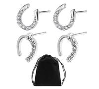 CVDYWDJIE 2 Paires De Boucles d'oreilles Fer À Cheval, 1 Pochette À Bijoux Noire, Boucles d'oreilles en Argent pour Fille, Boucles d'oreilles Fer À Cheval pour Les Amoureux des Animaux