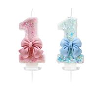 CVDYWDJIE 2 Pièces Bougies À Nœud Numéro 1, Bougies Douces, Bougies d'anniversaire pour Filles, Bougies Au Design Créatif, Décorations De Gâteaux (Rose, Bleu)