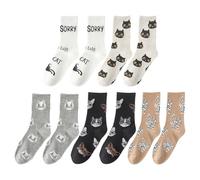 CVDYWDJIE 5 Paires De Chaussettes À Motif De Chat, Chaussettes De Dessin Animé Mignonnes, Chaussettes Mollet Pour Femmes, Chaussettes Tricotées Chaudes, Chaussettes Confortables Et Respirantes