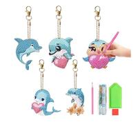CVDYWDJIE 5 Pièces Porte-Clés De Peinture De Diamant De Dauphin, Porte-Clés De Diamant pour Enfants, Pendentifs De Peinture De Diamant De Bricolage, Cadeaux Mignons De Pendentif De Dessin Animé