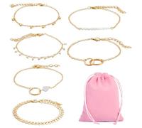 CVDYWDJIE 6 bracelets pour femme et 1 pochette à bijoux, bracelets géométriques, bracelets de style bohème, bracelets empilables créatifs