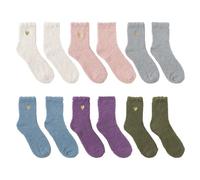 CVDYWDJIE 6 Paires De Chaussettes En Peluche Pour Femmes, Chaussettes En Polaire Pour Femmes Avec Amour Brodé, Chaussettes De Lit Pour Femmes Multicolores, Chaussettes Pour Femmes Mignonnes
