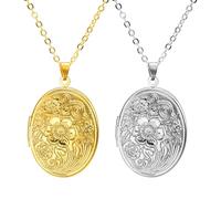 CVDYWDJIE Boîte Photo 2 Pièces, Collier Pendentif Ovale à Motif Sculpté, Unisexe, Mode Rétro, Accessoires Vestimentaires